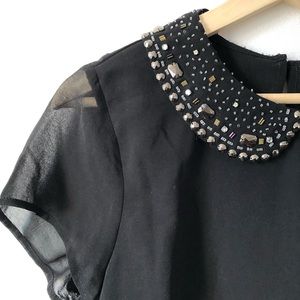 Black, beaded Peter Pan collar blouse